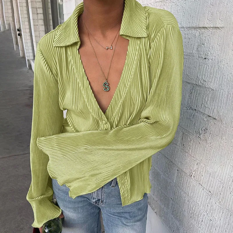 2pcs Ruched Pants Sets Wholesale Women Shirt   Wide Legs Pants