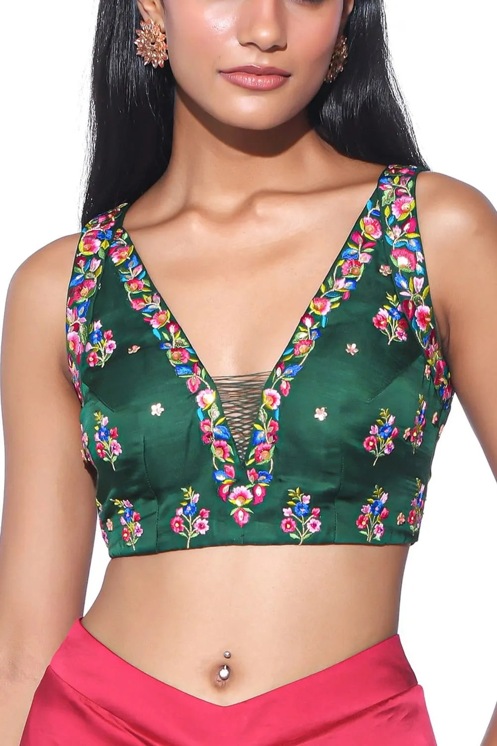 Bottel Green Oversized Embroidred Shrug Set