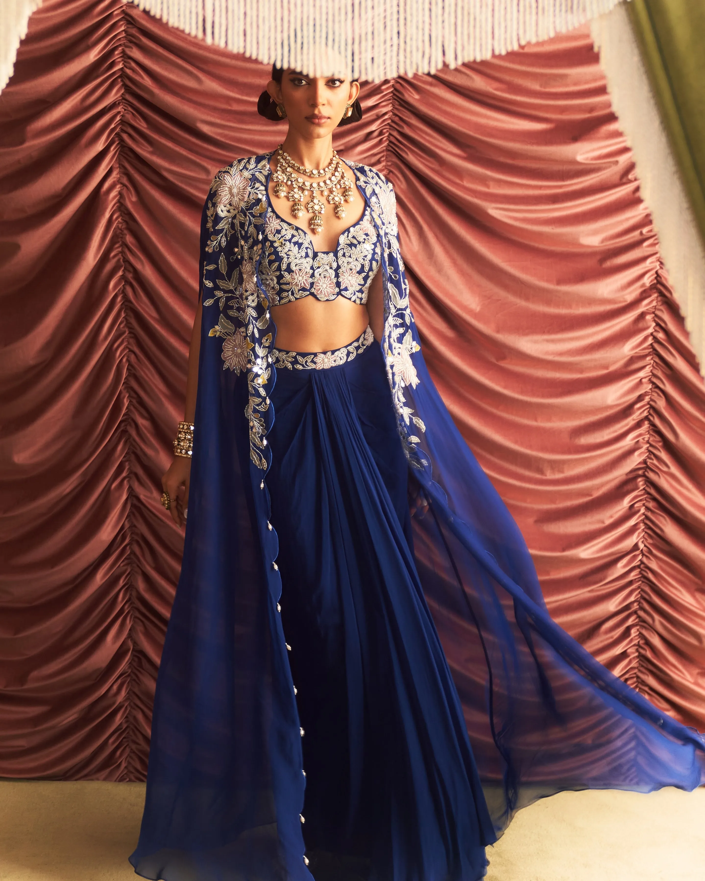 Chikni Draped Skirt & Cape Set
