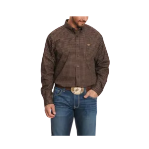 Cinch Men's Tan Diamond Print Long Sleeve Western Chocolate Brown Shirt