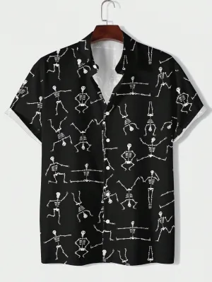 Men's Skull Print Button-down Shirt