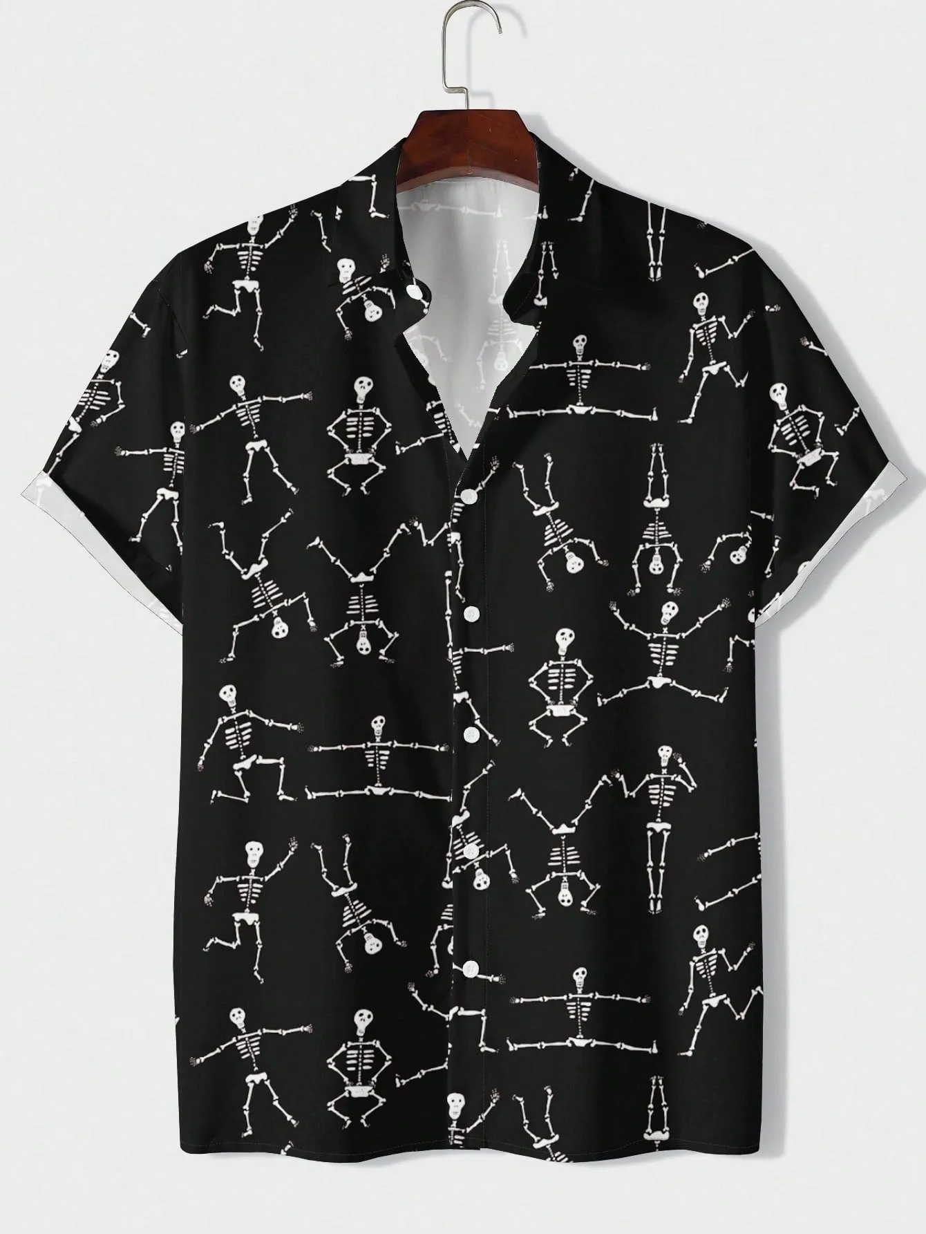 Men's Skull Print Button-down Shirt