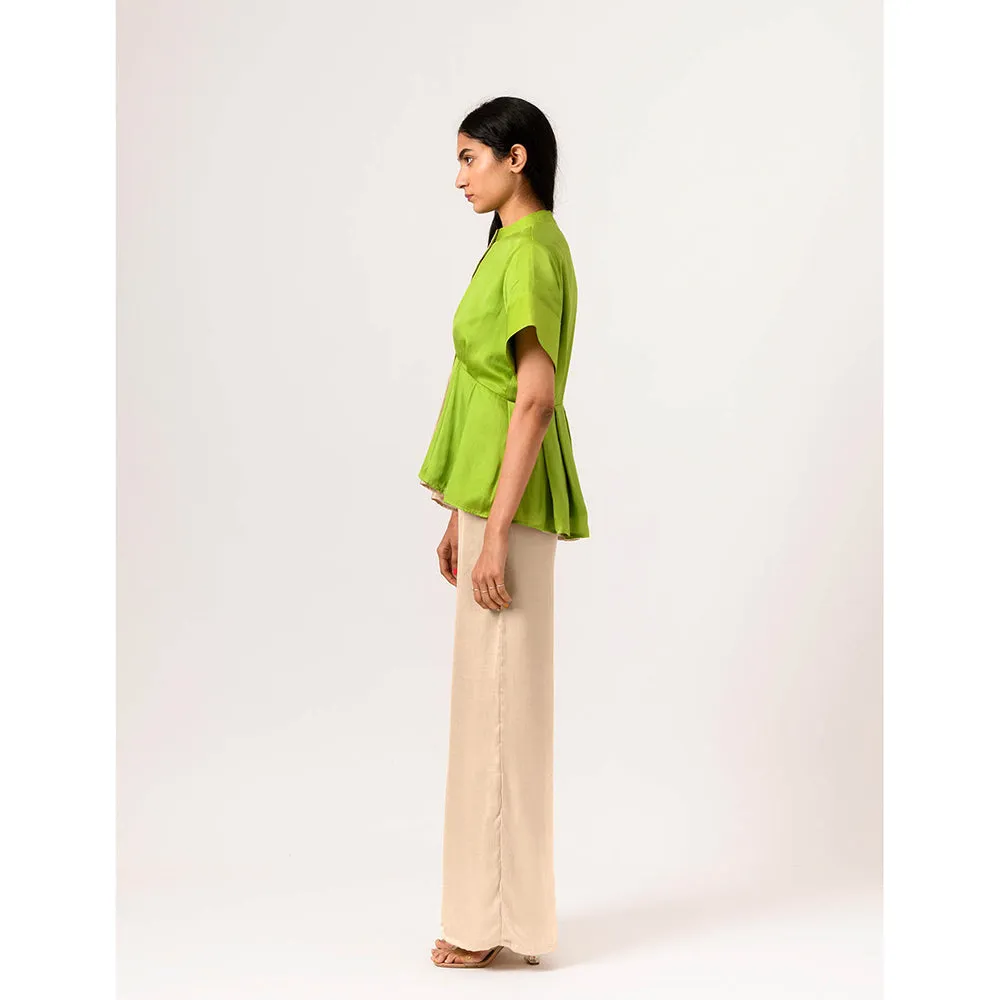 NEORA BY NEHAL CHOPRA Ecru & Green Half & Half Co Ord (Set of 3)
