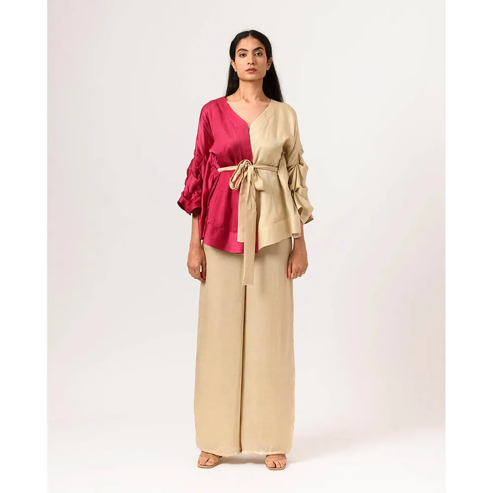 NEORA BY NEHAL CHOPRA Wine Ecru Cape Co Ord (Set of 3)