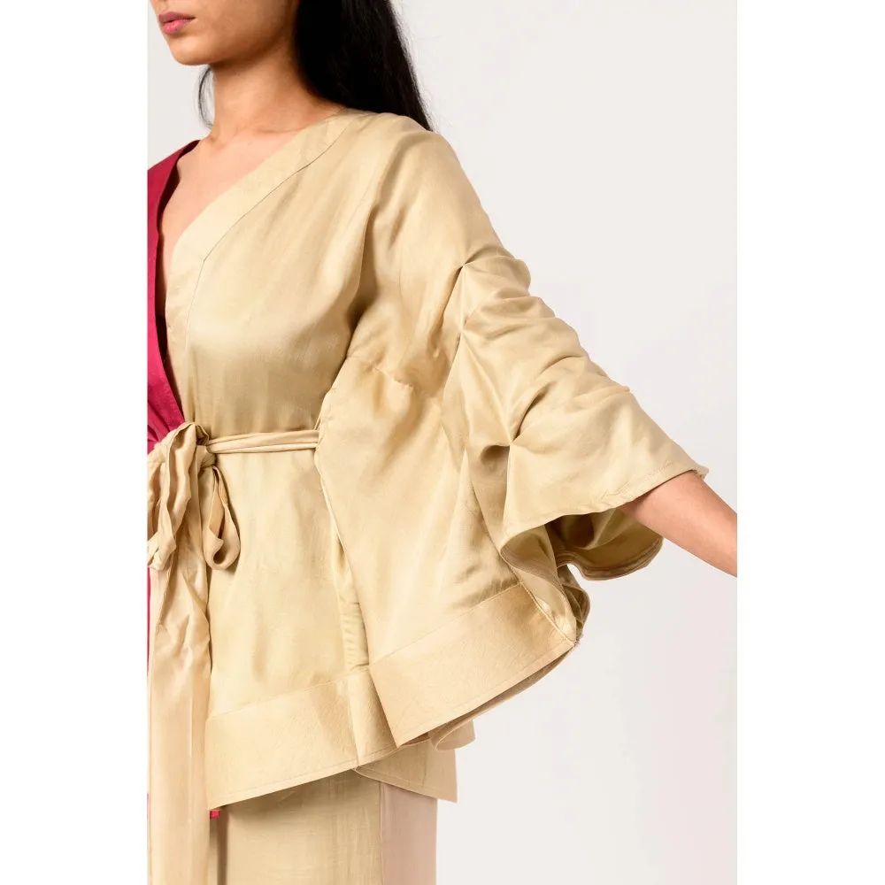 NEORA BY NEHAL CHOPRA Wine Ecru Cape Co Ord (Set of 3)