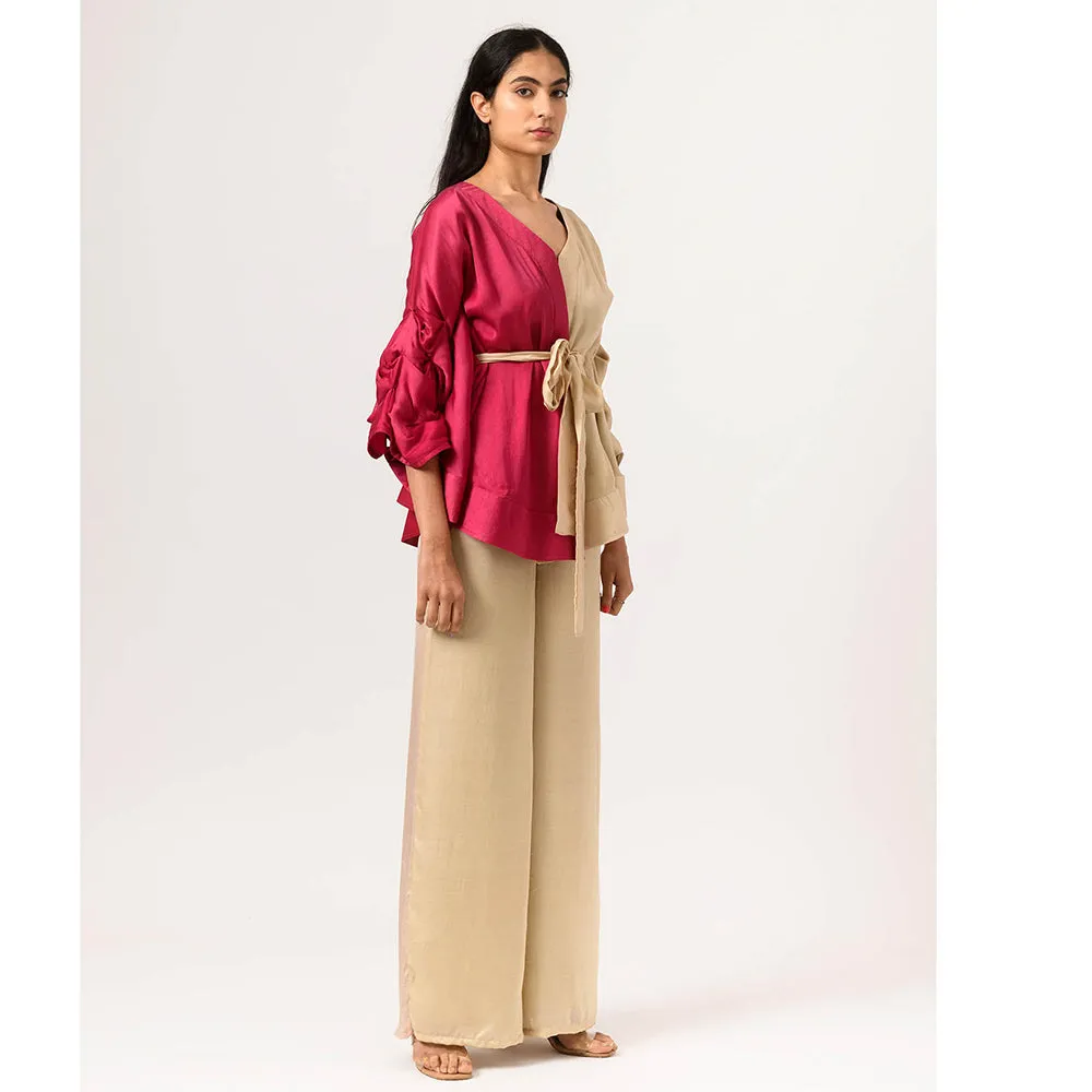 NEORA BY NEHAL CHOPRA Wine Ecru Cape Co Ord (Set of 3)