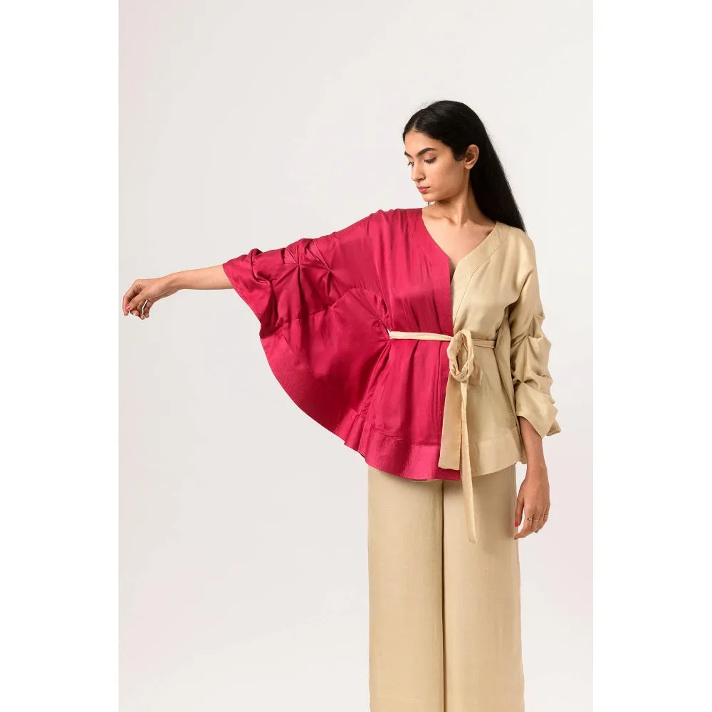 NEORA BY NEHAL CHOPRA Wine Ecru Cape Co Ord (Set of 3)