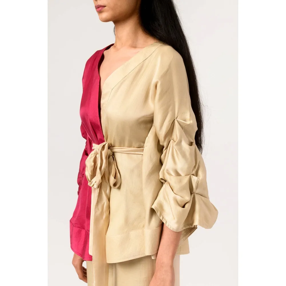 NEORA BY NEHAL CHOPRA Wine Ecru Cape Co Ord (Set of 3)