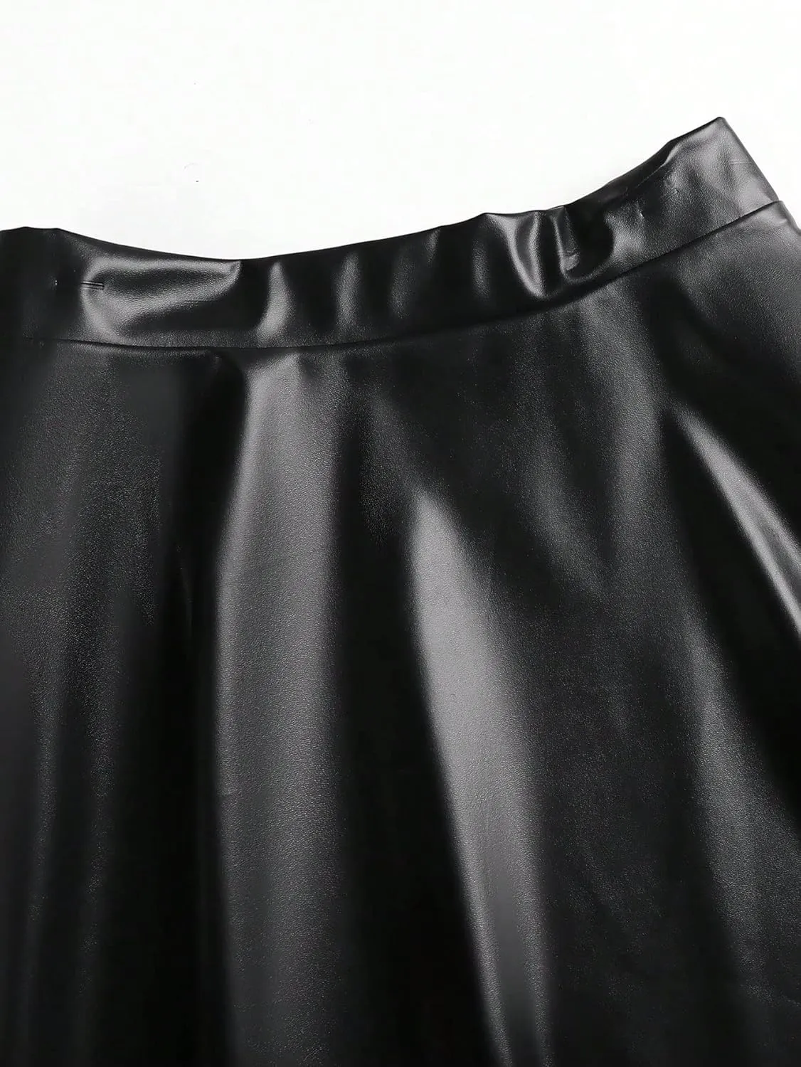 OYOANGLE Women's Plus Size Bodycon Faux Leather Skater Skirt A-Line Short Pleated Flare Skirt
