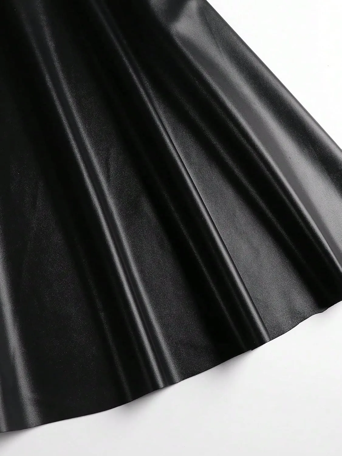 OYOANGLE Women's Plus Size Bodycon Faux Leather Skater Skirt A-Line Short Pleated Flare Skirt
