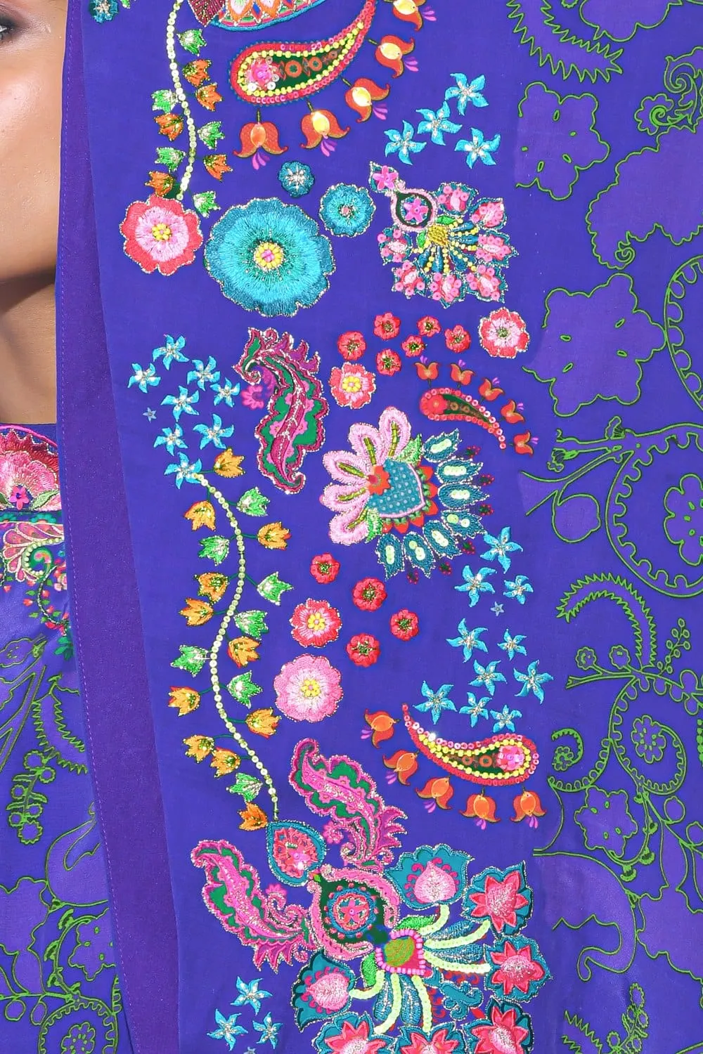 Royal Purple Embroidered One Shoulder Dress And Jumpsuit