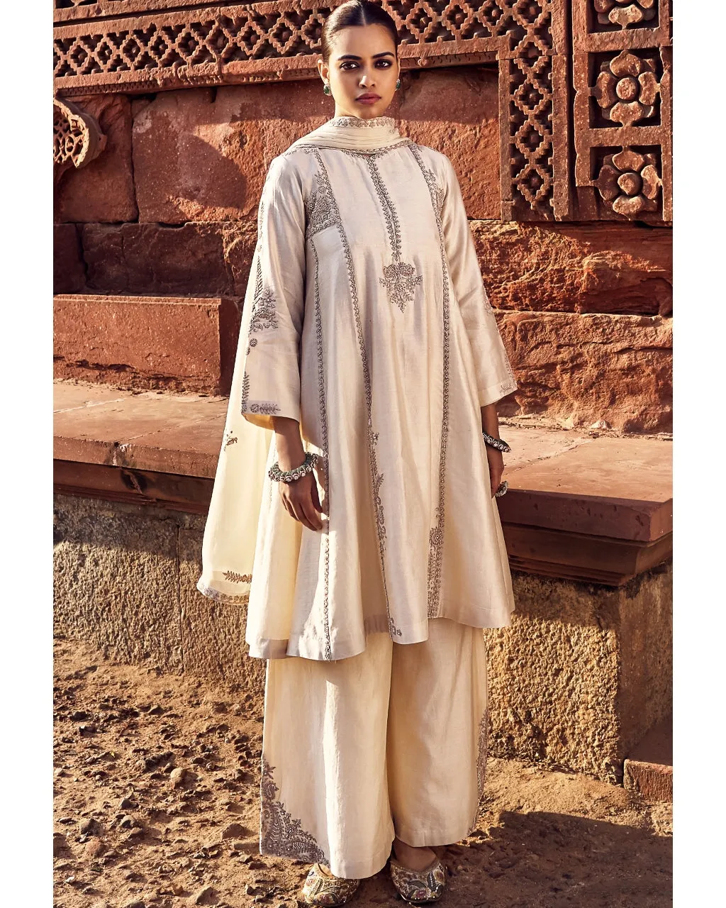 The Kachi Kora Dori Ecru A Line Kurta Set