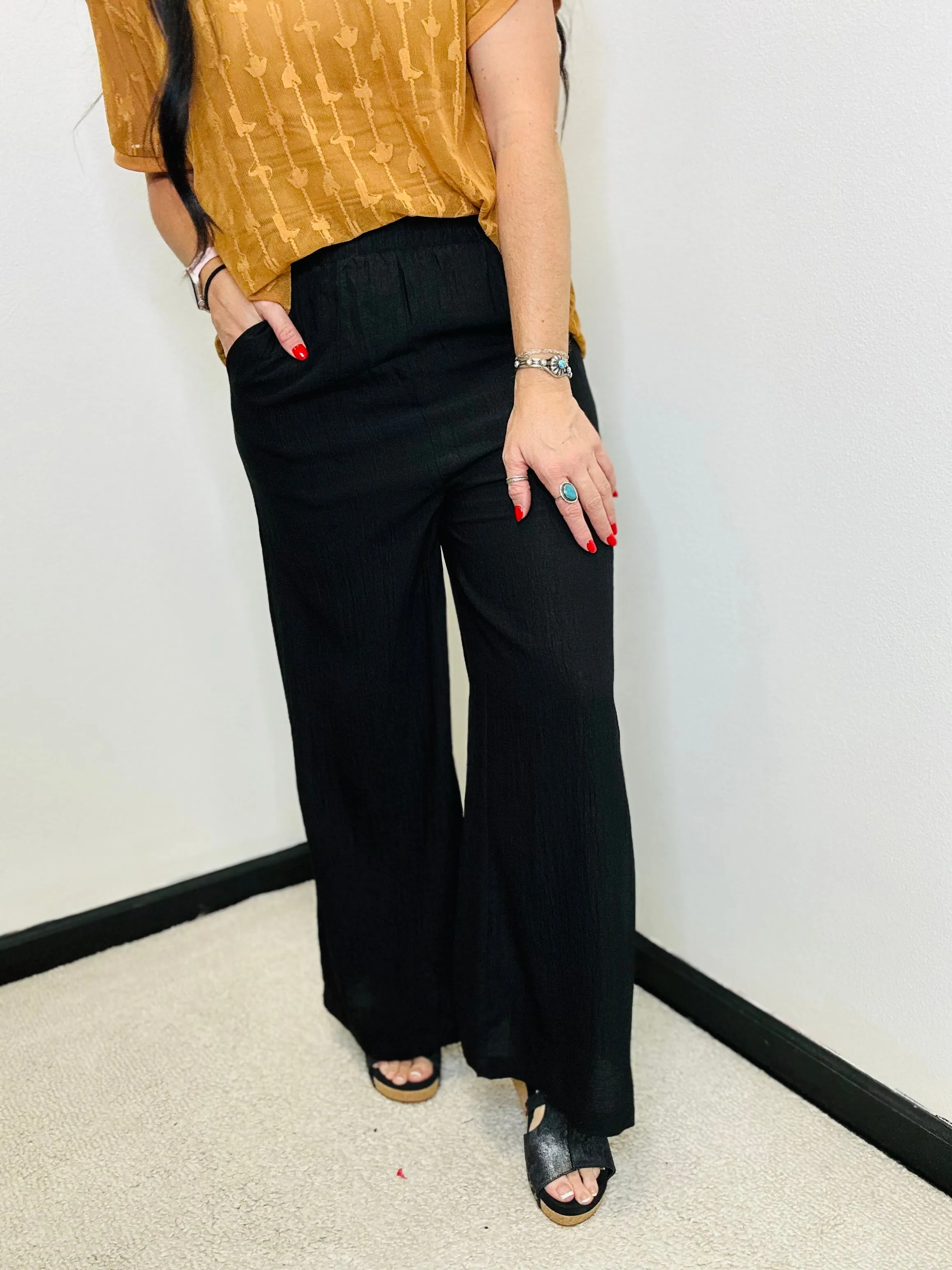Toby Black Wide Leg Lined Pants