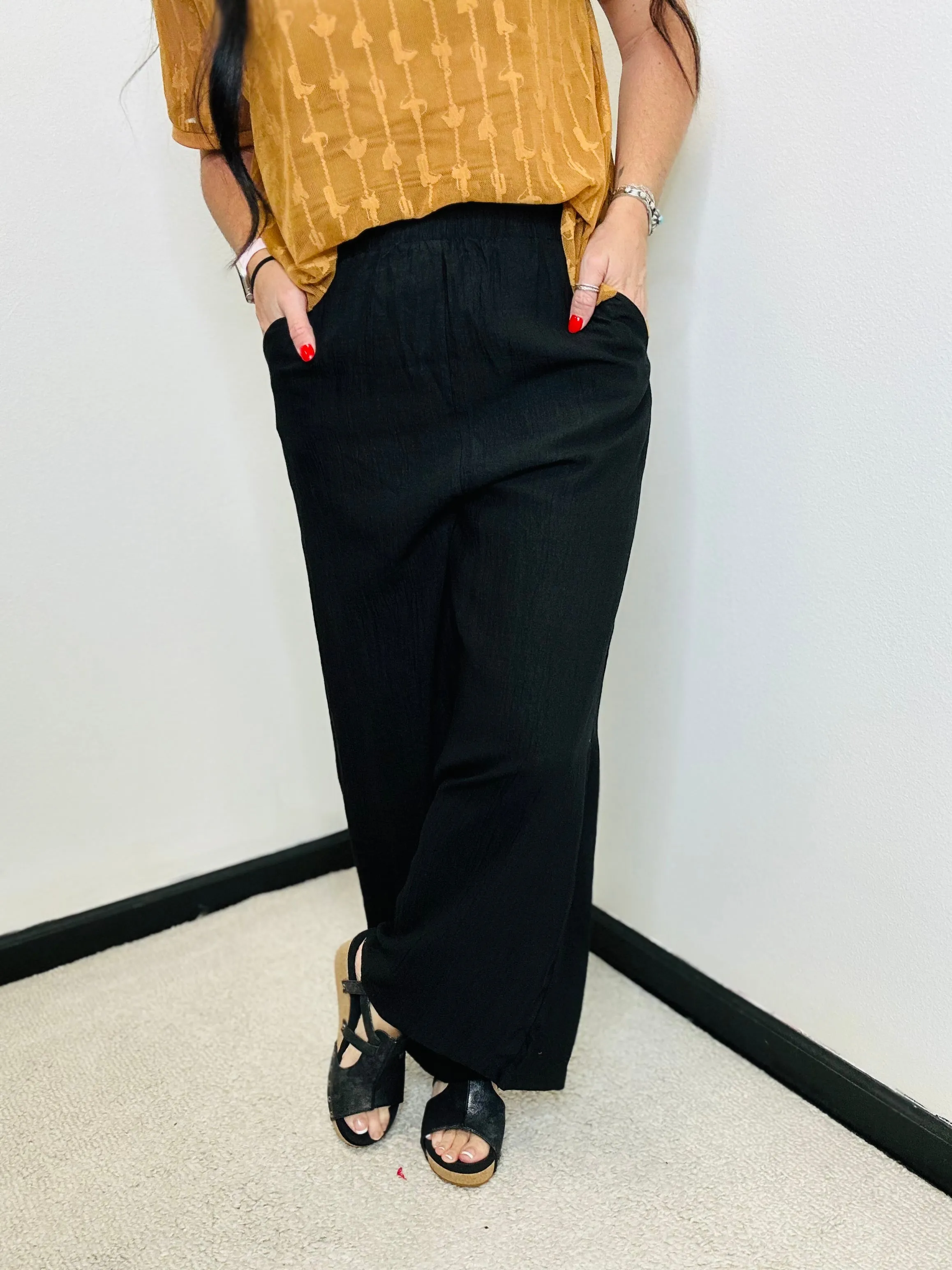 Toby Black Wide Leg Lined Pants