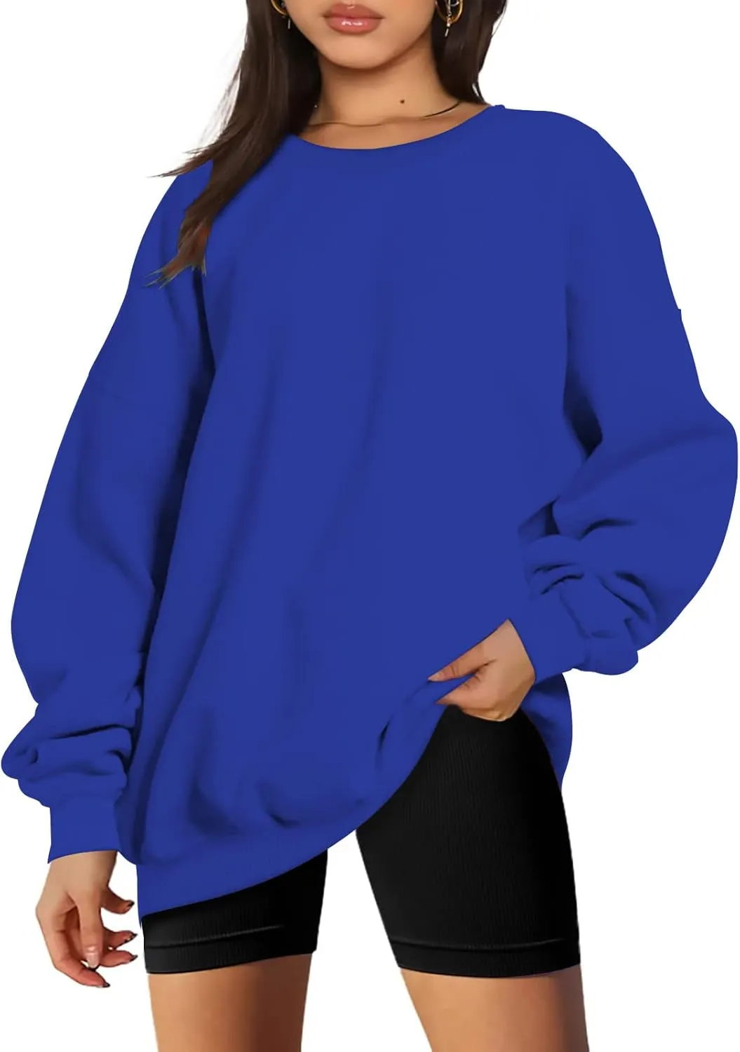 Women Oversized Sweatshirt 2023 Long Sleeve Round Neck Solid Dropped Hoodies Pullover Hoodless Casual Fashion Fall Sweaters