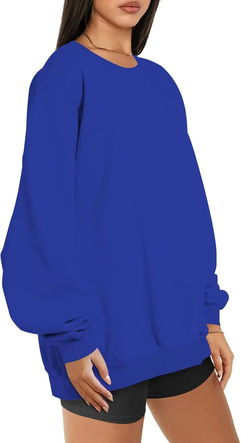 Women Oversized Sweatshirt 2023 Long Sleeve Round Neck Solid Dropped Hoodies Pullover Hoodless Casual Fashion Fall Sweaters