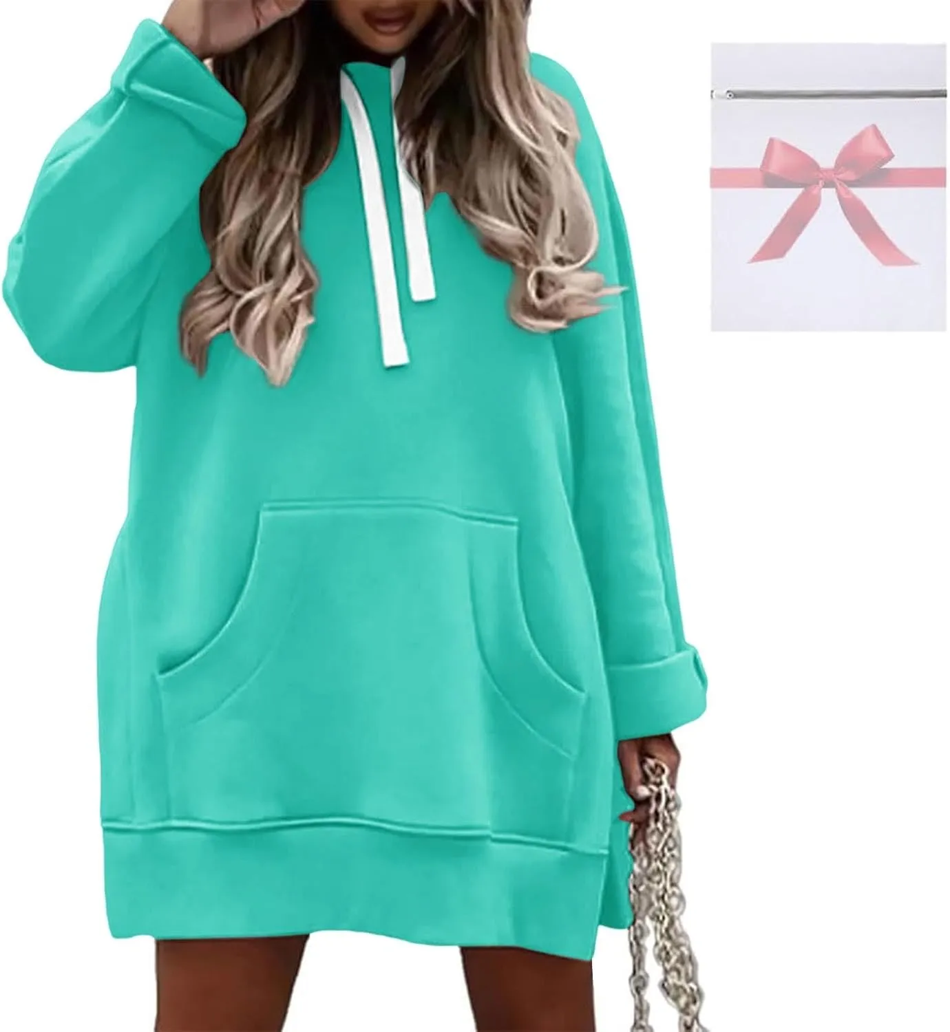 Womens Oversized Sweatshirts Hoodies Casual Long Sleeve Fleece Tops Solid Color Drawstring Pullover Split Soft Outfits