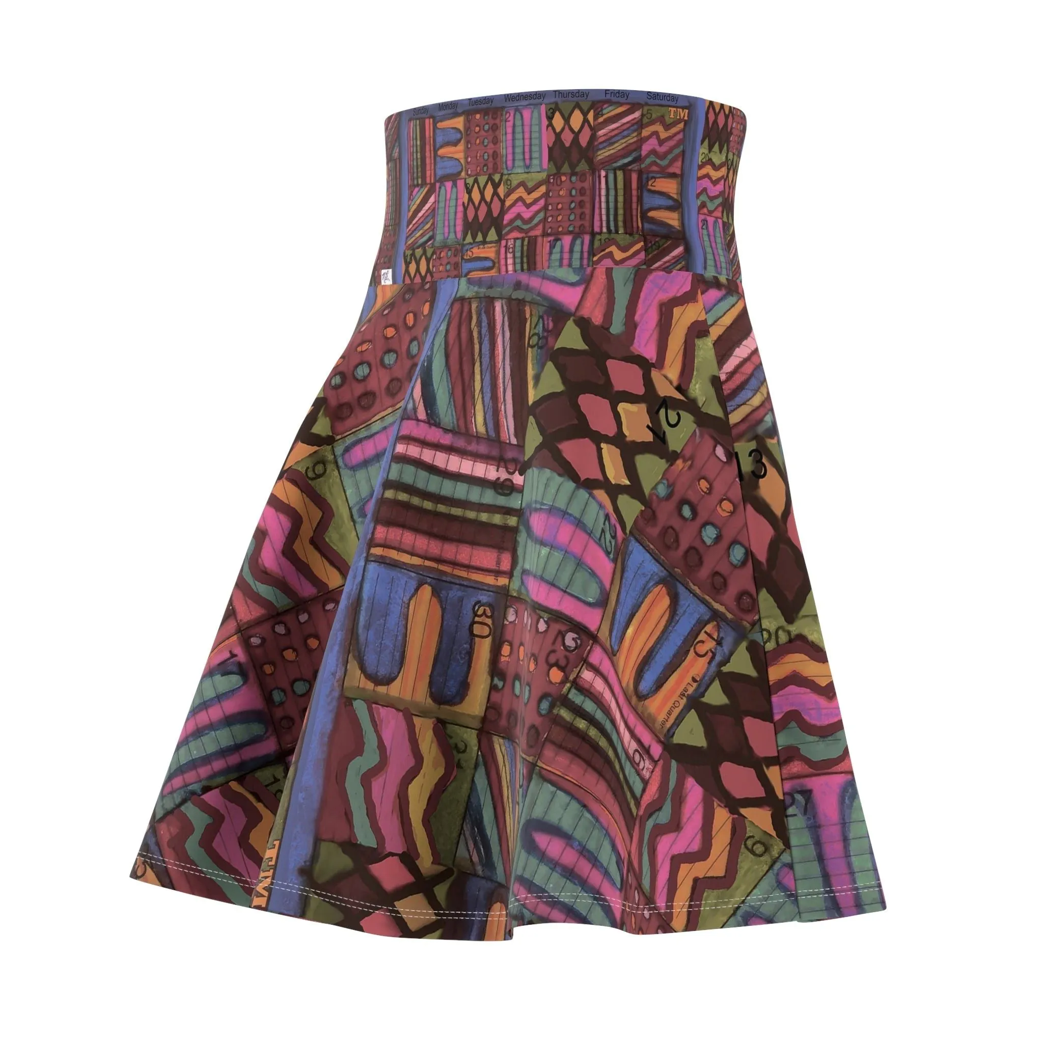 Women's Skater Skirt (AOP):  "Psychedelic Calendar(tm)" - Muted