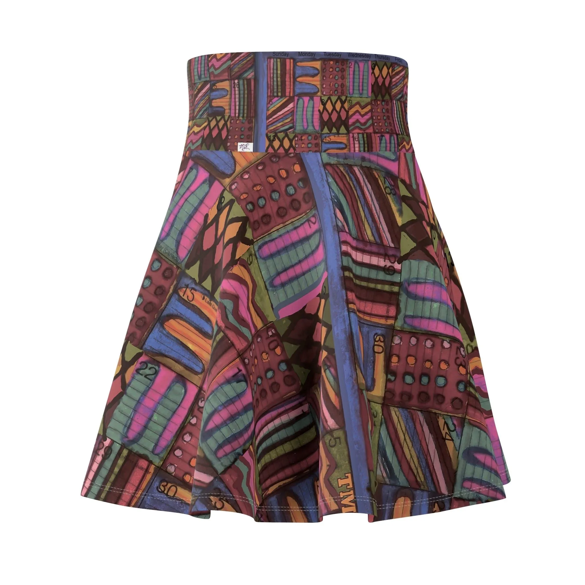 Women's Skater Skirt (AOP):  "Psychedelic Calendar(tm)" - Muted