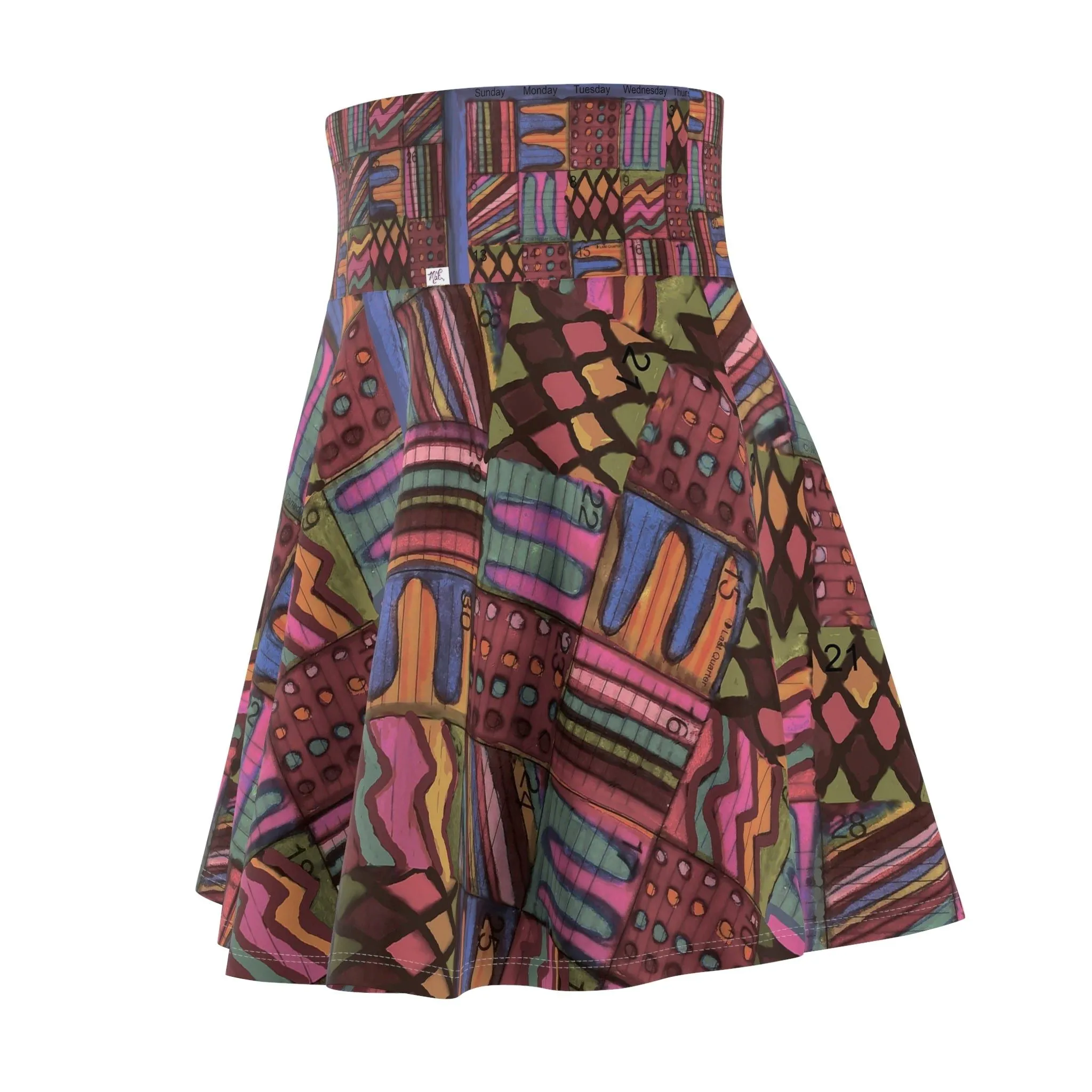 Women's Skater Skirt (AOP):  "Psychedelic Calendar(tm)" - Muted