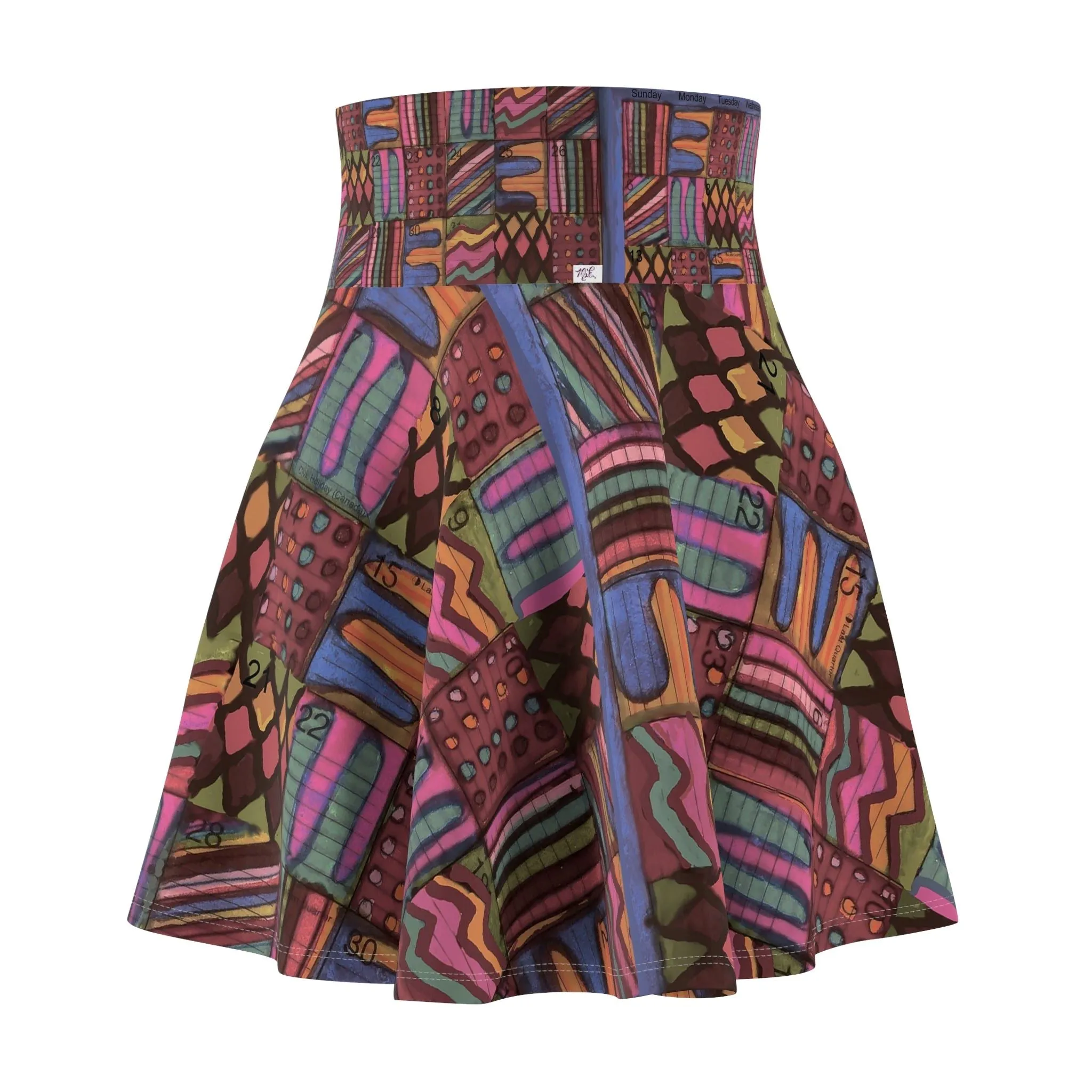 Women's Skater Skirt (AOP):  "Psychedelic Calendar(tm)" - Muted