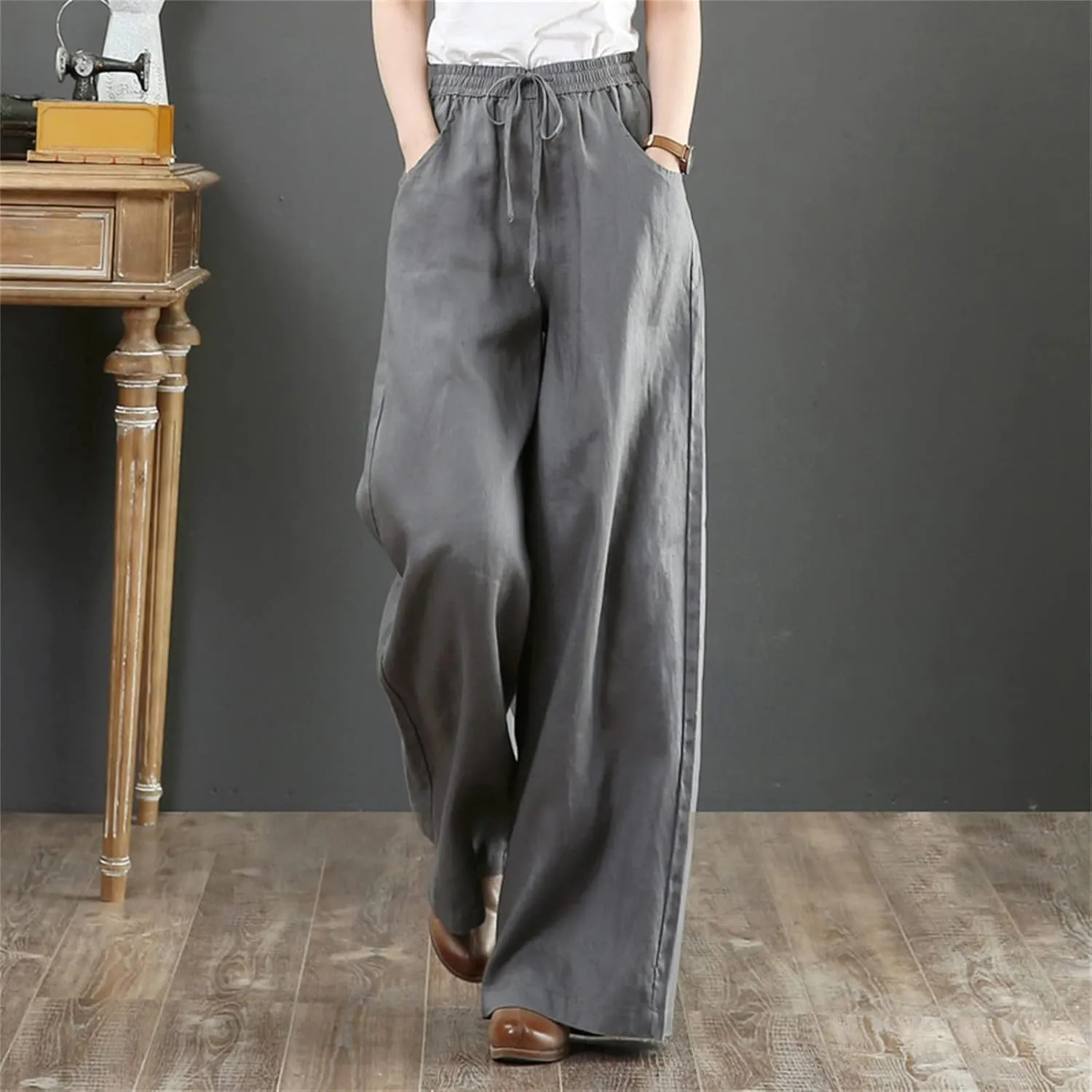 Women's Wide Leg Linen Pants 2025 Summer Casual High Waist Palazzo Pant Yoga Loose Flowy Trousers with Pockets