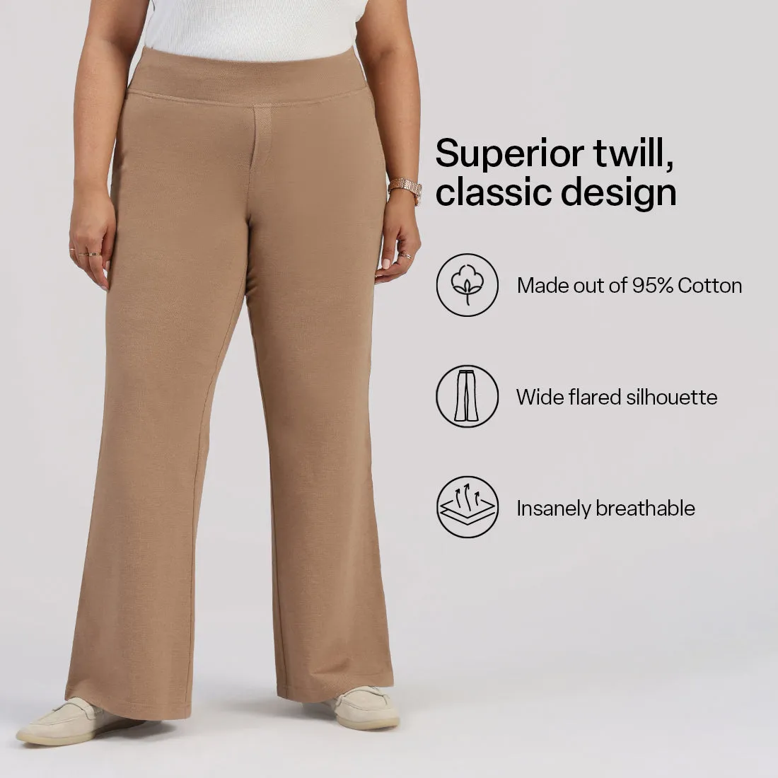 Work-To-Wine Twill Wide Leg Flare Pants