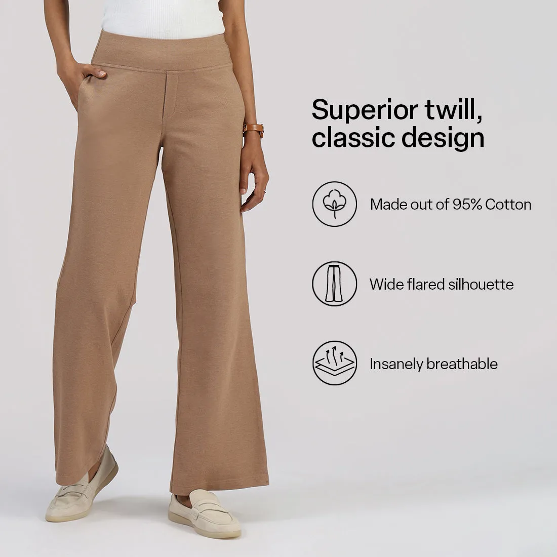 Work-To-Wine Twill Wide Leg Flare Pants